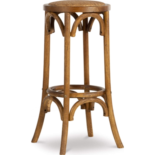 Rae Backless Bar Stool in Walnut Finish Wood & Rattan